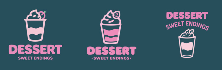 Sweet Dessert Logos with Pink Ice Cream Glass, ideal for Bakeries, Cafes, and Confectionery Brands.