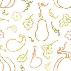Seamless vector pattern with pumpkins in a simple style. Delicate autumn vector print on a white background. For printing on fabric, kitchen textiles, paper.