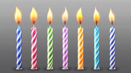 Colorful birthday candles with flames vector illustration for celebration party and festive events decoration design silhouette