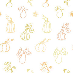 Simple pumpkins harvest seamless pattern. Autumn plants cute print. Vector illustration on a white background.