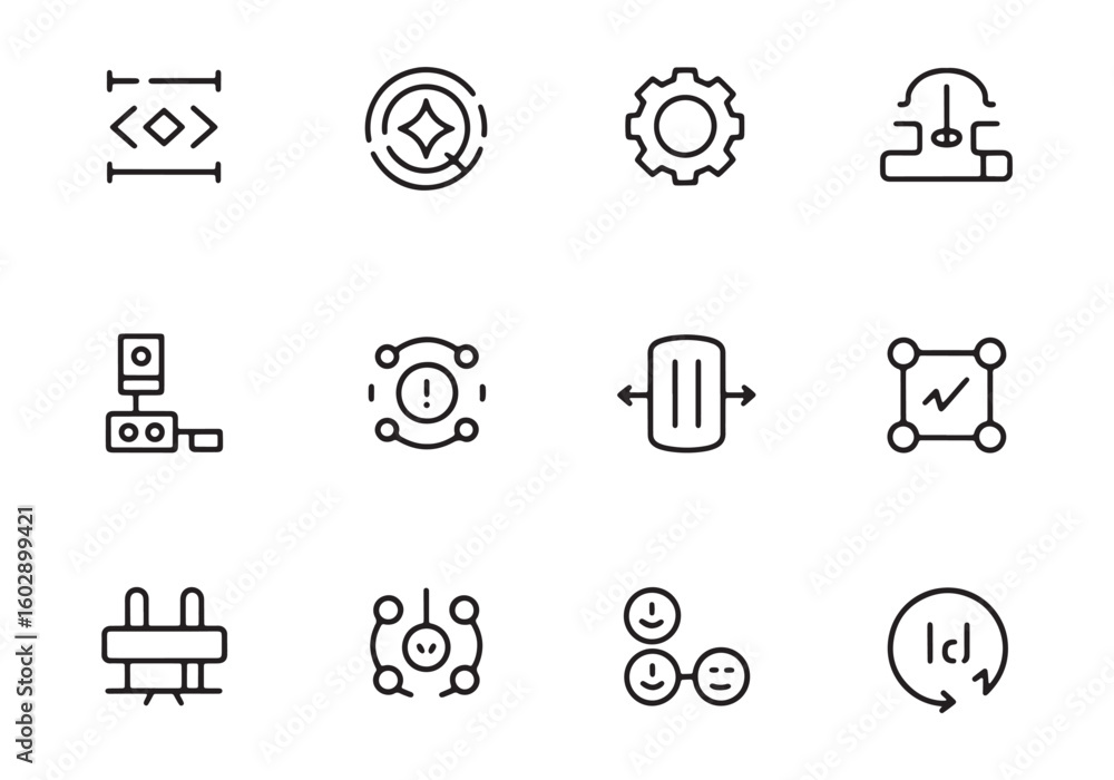 Fototapete set of twelve abstract line art icons representing technology and concepts symbol