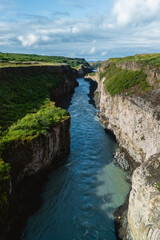 Majestic Gullfoss canyon carved by glacial waters in Icelands stunning landscape