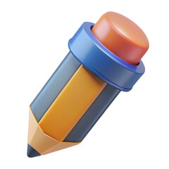 3D Cartoon Pencil Icon Isolated on White Background PNG