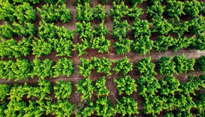 Aerial View of a Vibrant Green Agriculture Field with Geometric Row Patterns