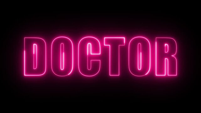 Neon glowing doctor text effect, editable neon light text doctor isolated on black background.