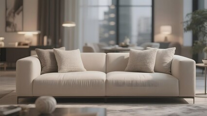 Modern living room with a beige sectional sofa and cozy decor