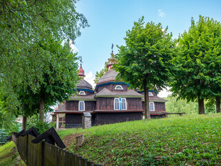 Wooden Greek Catholic church in Nizny Komarnik, Slovakia. Traditional Carpathian wooden building...
