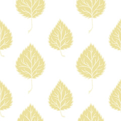 Delicate vector pattern with linden leaves in simple style. Seamless autumn vector print on white background.