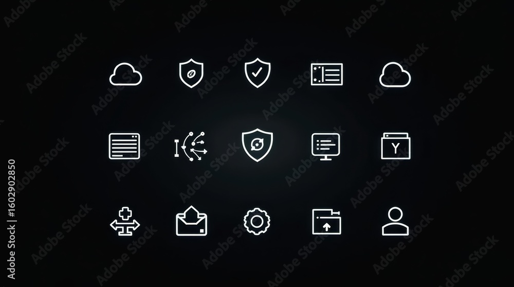 Poster clean glowing outline icon bundle for modern web design, it presentations and saas platforms