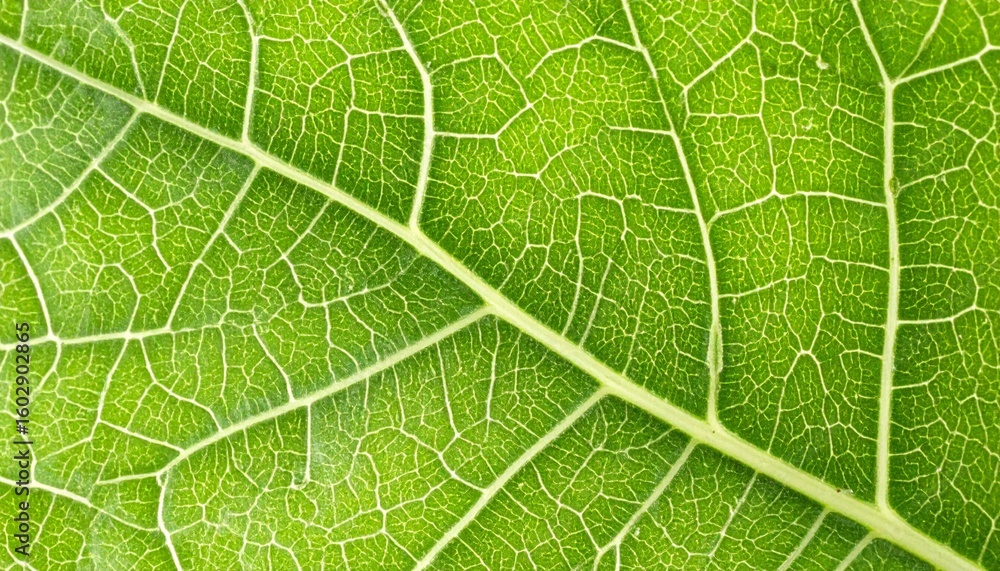 Aufkleber macro view of a bright green leaf with intricate vein patterns and natural texture