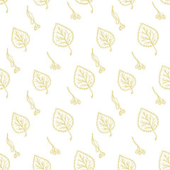 Linden leaves on a white background. Delicate minimalist vector seamless pattern. Design for paper and fabric printing.