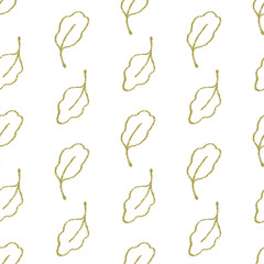 Green doodle leaves on a white background. Primitive minimalist vector seamless pattern. Design for paper and fabric printing.