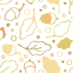 Cute seamless vector pattern with oak leaves and acorns in a simple style. Delicate autumn vector print on a white background. For printing on fabric, textile, paper.