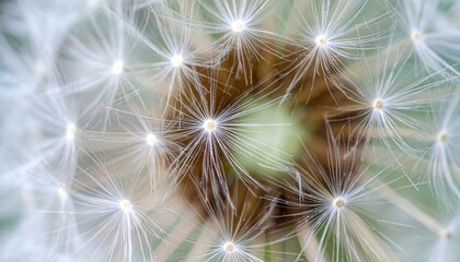 Close Up White Dandelion Seeds Macro Shot With Detailed Light and Gentle Focus
