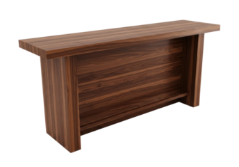 Elegant wooden bar table with a sleek design and a rich walnut finish, perfect for modern interiors, transparent background, cutout PNG