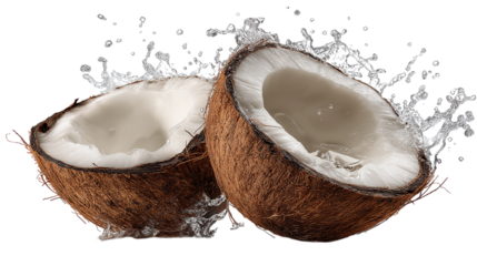 Halved Coconuts with Splashing Water Tropical Refreshment