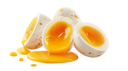 Halved Hard-Boiled Eggs with Dripping Yolk Isolated