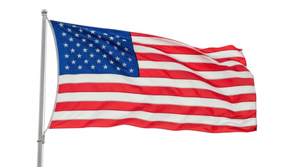 Fototapeta premium USA flag waving in the wind against a clear sky with a transparent background, cutout PNG