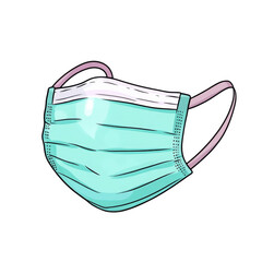 Surgical mask with pleated design, light blue color, and elastic ear loops, symbolizing health