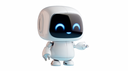 Friendly robot waving hello with a cheerful face, perfect for tech and futuristic themes
