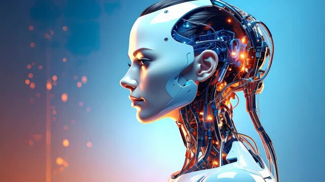 A futuristic, technological cyborg woman, seamlessly blends human features with advanced artificial components in a hyperrealistic portrayal of the future of technology and artificial intelligence.