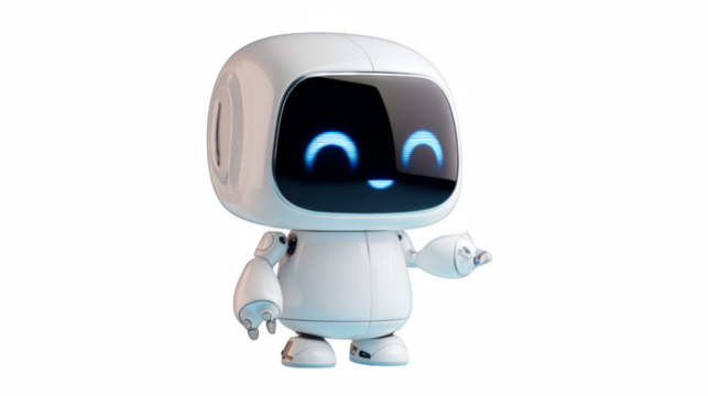 Friendly robot waving hello with a cheerful face, perfect for tech and futuristic themes