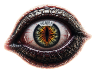 Realistic dragon eye with vibrant color detail on transparent background, cutout PNG