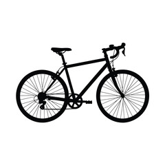 Obraz premium Silhouette of a black road bicycle on a white background