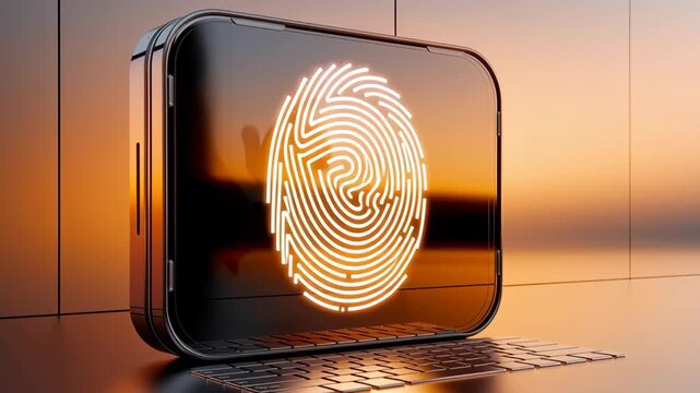 Futuristic Device with Glowing Fingerprint Scanner Advanced Biometric Technology for Enhanced Security and Hand Interaction