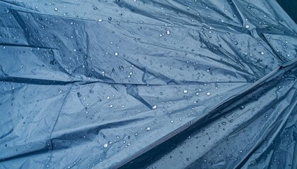 Macro Shot of Rain Droplets on a Blue Umbrella Surface Full Frame Texture