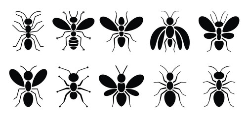 Collection of silhouetted insects with wings and antennae