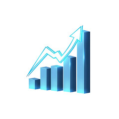 3D Bar Graph with Rising Arrow Icon &ndash; Growth Chart Symbol on White Background for Business and Data Visualization