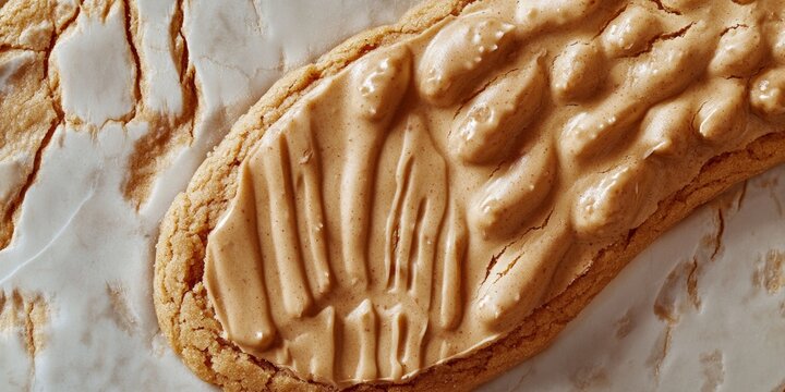 A close up of a chocolate chip cookie with a footprint design. - Powered by Adobe