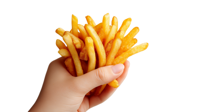 Hand Holding French Fries on Transparent Background