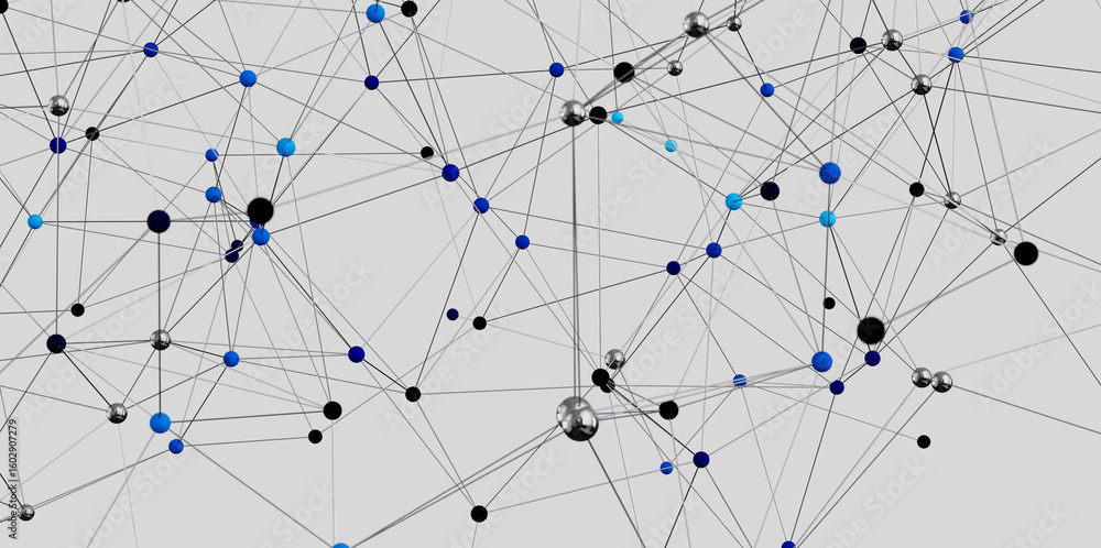 Poster 3d rendering of a complex network. ideal for tech, global, connection concepts.