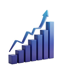 3D Bar Graph with Rising Arrow Icon &ndash; Growth Chart Symbol on White Background for Business and Data Visualization