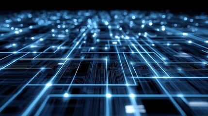 Futuristic digital circuit wallpaper background in glowing neon blue tones technology grid layout with high detail abstract 3D lines and nodes perfect for high resolution tech designs