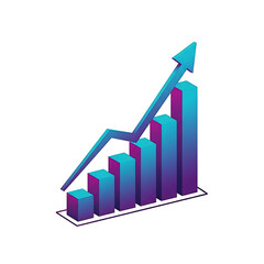 3D Bar Graph with Rising Arrow Icon – Growth Chart Symbol on White Background for Business and Data Visualization