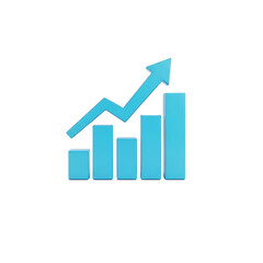 3D Bar Graph with Rising Arrow Icon &ndash; Growth Chart Symbol on White Background for Business and Data Visualization