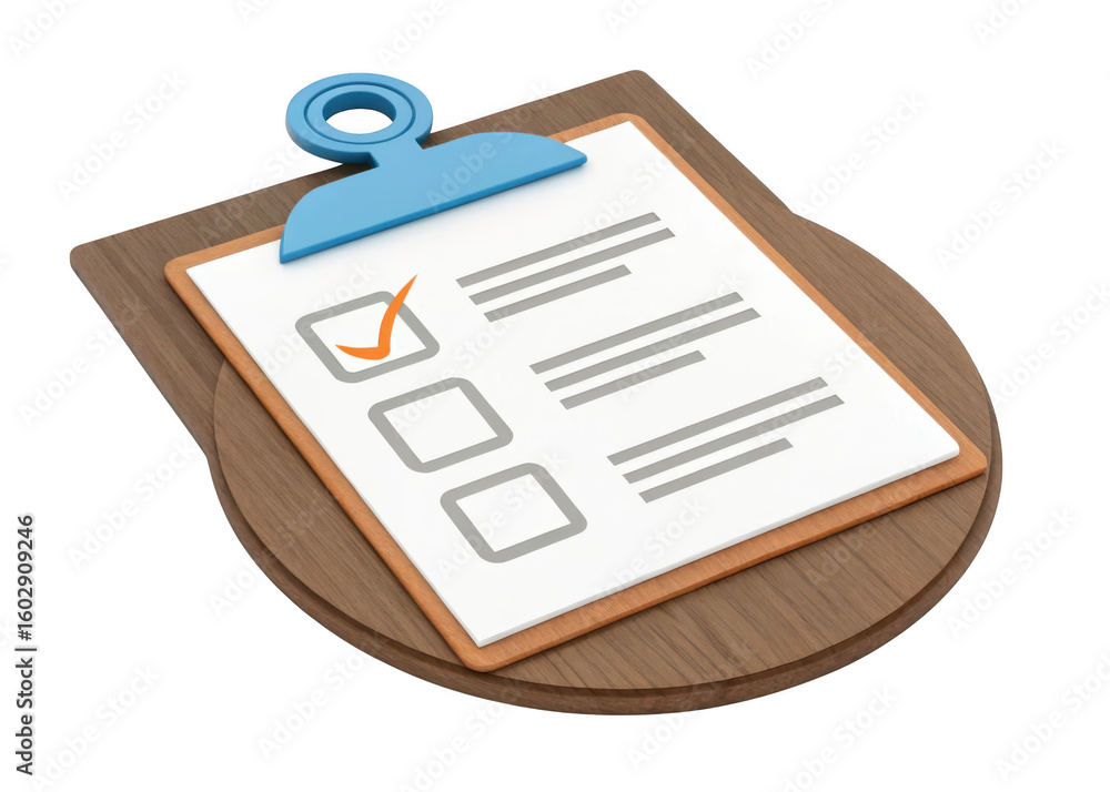 Poster 3d rendered clipboard with checklist and checkmark isolated on transparent background