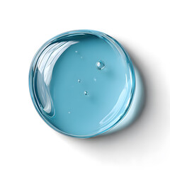 Blue gel drop with translucent texture on white. Ideal for cosmetic, skincare, or medical use visuals. Emphasizes purity and hydration.