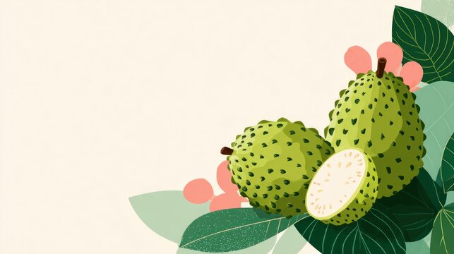 Fresh soursop fruit with leaves