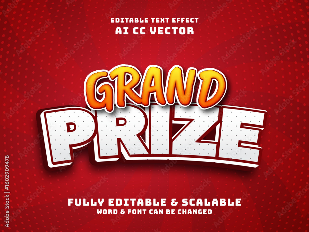 Poster 3d grand prize vector text effect. lucky game event