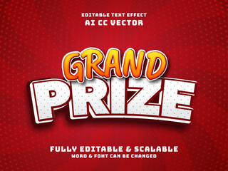 3D grand prize vector text effect. lucky game event