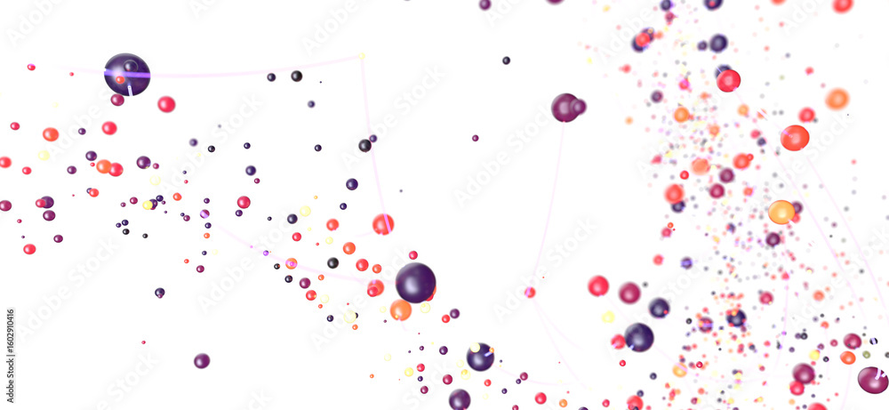 Poster abstract background with vibrant spheres and soft lines. ideal for tech, design, or science.