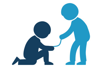 Universal Children’s Day Vector – Child Helping Tie Shoelaces, Act of Kindness Illustration