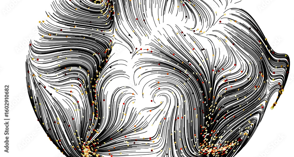 Poster abstract art background with swirling black lines and colorful dots. perfect for design projects.