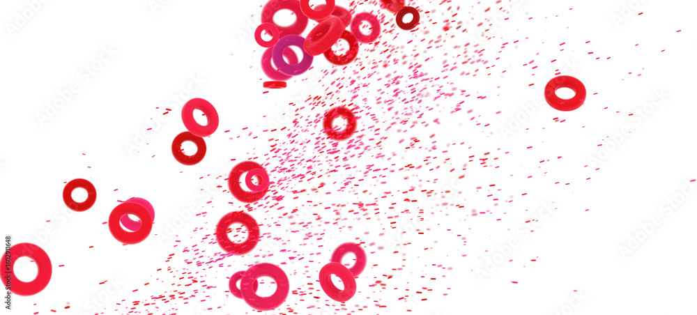 Poster abstract background with red rings and confetti. perfect for presentations or websites.