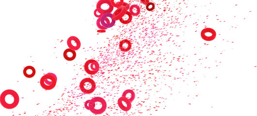 Abstract background with red rings and confetti. Perfect for presentations or websites.
