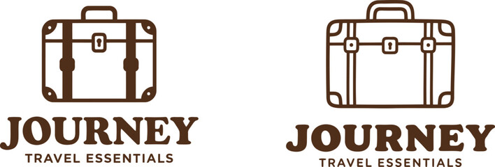 Vintage Suitcase Logos for Journey Travel Essentials, symbolizing Adventure, Exploration, and Classic Vacations.